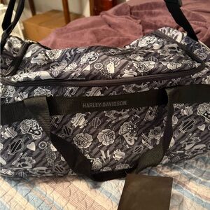 Harley-Davidson Patterned Black and Gray Duffel Bag